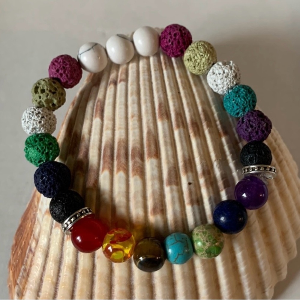 2 for $30 Handcrafted Chakra Bracelet 9mm. Howlite & lava stone nwt